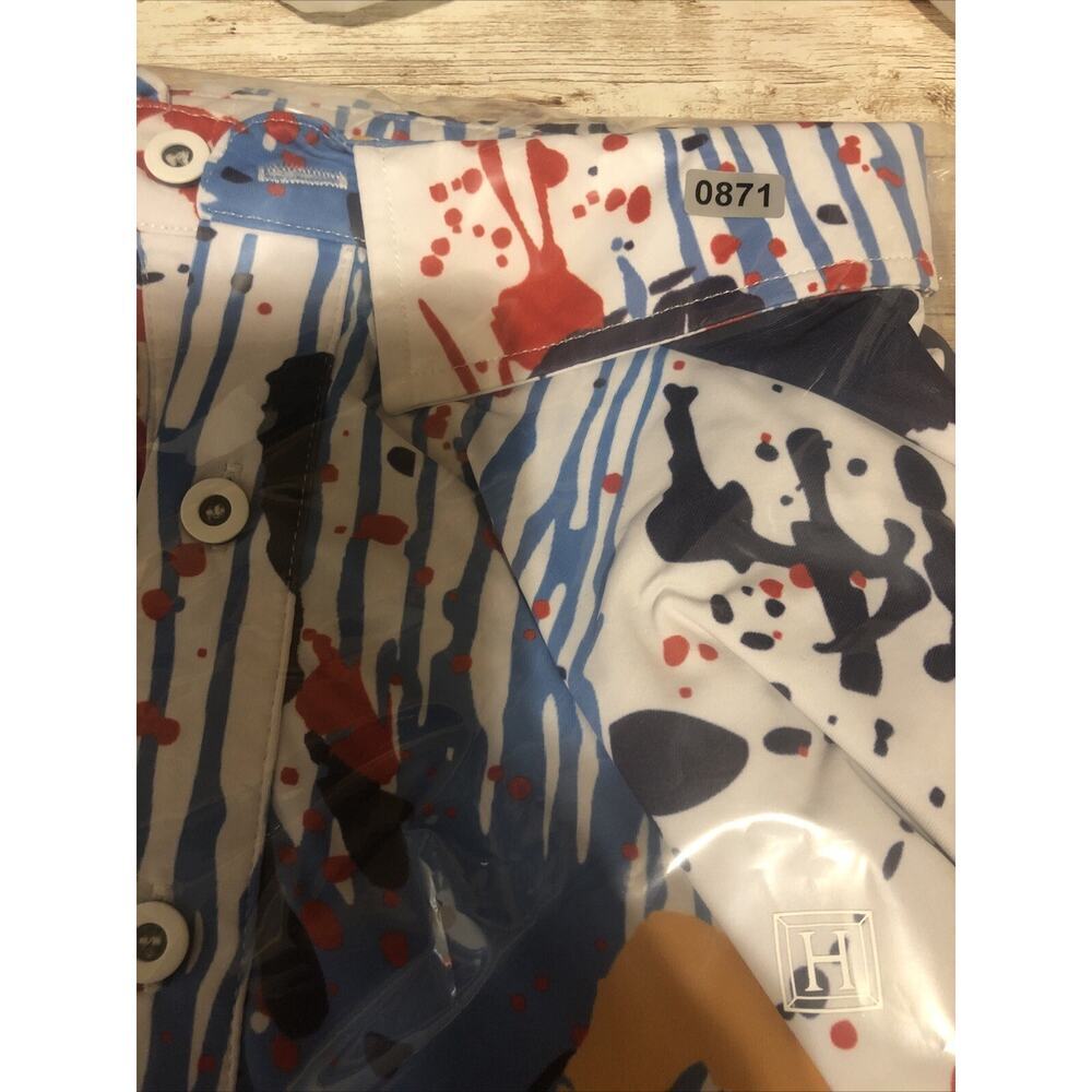 HRESKI Men's Golf Polo Shirt Size 2XL Hand Print / Paint Splatter - Picture 12 of 12